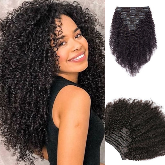 Extensions Afro à Clips – 100% Cheveux Humains Naturels – 8 Set