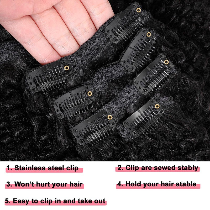 Extensions Afro à Clips – 100% Cheveux Humains Naturels – 8 Set